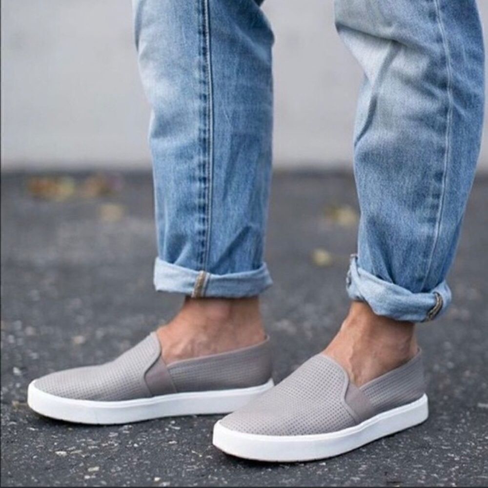 Vince. Blair Slip On Gray Sneakers Perforated 7.5 7 1/2 White Slides